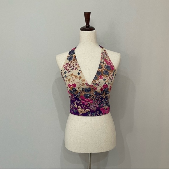 HALTER Floral Colorful Reversible Crop Top - Picture 5 of 12